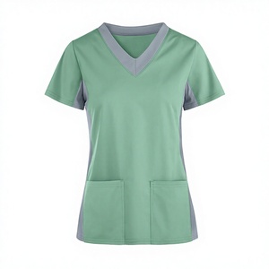 Adult Men's Hospital <b>Uniform</b> <b>Scrubs</b> Shirt V Neck Short Sleeve Custom Color Canvas Quick Dry Breathable Custom Logo <b>Scrub</b> Top for - Product Image 2
