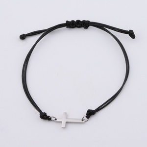 Fashion <b>Adjustable</b> Black Leather Braided Cross <b>Bracelet</b> Stainless Steel <b>Bracelet</b> <b>Gold</b> PVD Plated Cross Charms Pendent <b>Bracelets</b> - Product Image 3