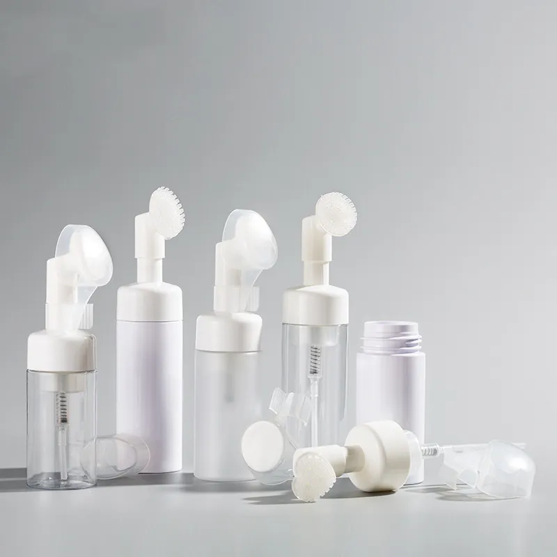 Empty Plastic empty foam pump bottle Face Clean Lotion Foaming Bottles With Silicone Brush Skincare Package