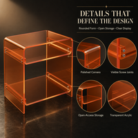 Étagère de rangement ouverte à trois niveaux transparente orange personnalisée avec coins arrondis pour le salon, l'hôtel, la décoration de la maison, table d'appoint en acrylique