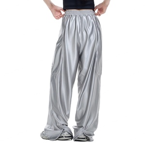 Nouveau style pantalon large anti-satin personnalisé, décontracté et tendance, avec fente zippée, taille élastique, pantalon baggy pour homme - Product Image 3