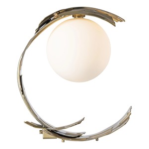 Brass Crescent & Opal Glass Globe Modern Minimalist Table Lamp | Stylish Lighting for Hotel Open Area & Premium Lobby - Product Image 1