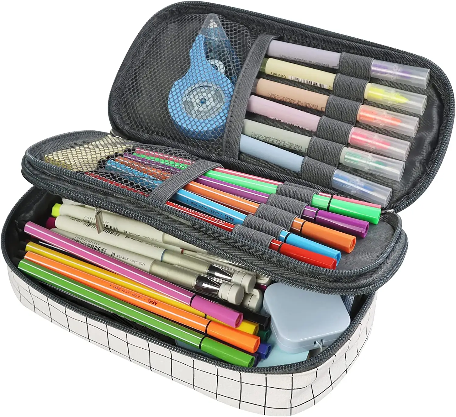 Tissu imperméable personnalisé de haute qualité poche en maille durable fermeture éclair lisse cartouche escolares trousse à crayons