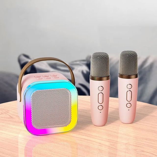 2026 New K12 Mini Karaoke Machine Portable Wireless Speaker with 2 Microphones RGB Party Lights for Home Party Kids Gift