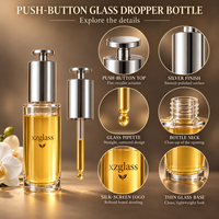 Emballage cosmétique en verre givré de luxe avec logo personnalisé, directement de l'usine, pour sérum et huile essentielle, flacon compte-gouttes à bouton poussoir