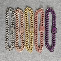 Collier Chaîne pour Chien et Chat en Or Rose, Argent, Diamant, Maillons Cubains, Paillettes Métalliques, Cristal, Bijoux de Mode pour Animaux de Compagnie
