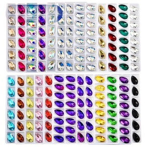 Strass en verre en forme de goutte toutes tailles à coudre, cristal AB, pierre à dos plat personnalisable double extrémité pour accessoires de vêtements DIY - Product Image 4