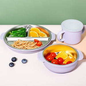 실리콘 흡입 식기와 아이 이중 벽 스테인레스 스틸 절연 그릇 식기 열 방지 인쇄 패턴 아기 그릇 - Product Image 1