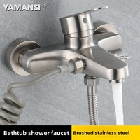 Kit de douche mural en acier inoxydable brossé 304, eau froide et chaude, avec pommeau de douche supérieur relevable, douchette à main et mitigeur triple encastré