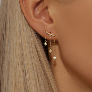 Nouvelles boucles d'oreilles clous en argent sterling 925 plaqué or avec zircon étoile à huit branches pour femme, idéales pour mariage et soirée - Product Image 6