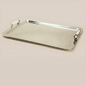 Bandeja de servir plateada vintage, bandeja ovalada decorativa de metal, bandeja de servir estilo antiguo, bandeja de servir elegante con bordes festoneados - Product Image 1
