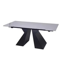 Table à manger moderne extensible et rétractable, portable, avec plateau en céramique et pieds en métal, pour 6 personnes