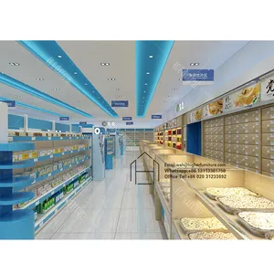 Latest display pharmacy rank glass and wood shelves furniture medical pharmacy shelves