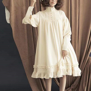 Abito Lolita da donna COS Clothing nuovo stile, a maniche lunghe, ampio, con colletto alla coreana <span class=keywords><strong>e</strong></span> maniche a lanterna in pizzo - Product Image 4