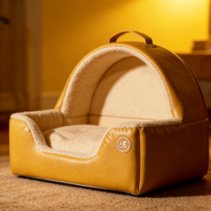 Lit pour chat en cuir PU imperméable avec cadre en bois massif personnalisé, lit pour chien luxueux en fourrure Sherpa apaisante, fabricant Chine - Product Image 4