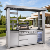 Îlot de cuisine extérieur de luxe en acier inoxydable 304 avec barbecue à gaz, auvent, réfrigérateur et évier pour jardin et patio – Expédition depuis l'entrepôt américain