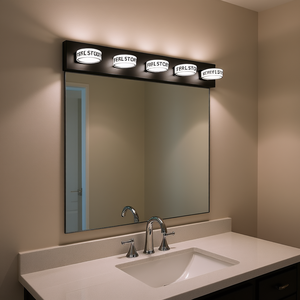 Applique murale LED moderne à 7 lumières, intensité variable, finition fer noir, abat-jour en acrylique, lampe de miroir de salle de bain - Product Image 2