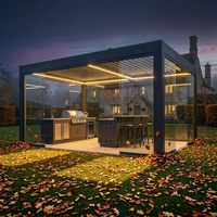 Pérgola de Lujo para Azoteas Comerciales con Luces LED Regulables, Gazebo Motorizado de Aluminio Premium para Bares y Balcón de Discotecas de Alta Gama