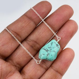 Collar con Colgante de Turquesa Tibetana Natural, Piedra Pulida en Bruto, Cadena de Plata, Joyería Unisex, Regalo - Product Image 5