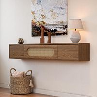 Meuble TV mural moderne personnalisé pour salon, table basse en bambou et rotin, panneau en forme de vague, tiroir, couleur au choix