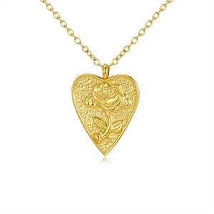 Collier délicat pour femme en acier inoxydable avec pendentif cœur et fleur rose - Product Image 1