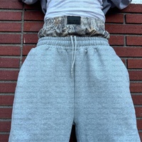 Pantalon de jogging à double taille personnalisé, en molleton de coton véritable camouflage, ample, à jambes larges, à double taille, pour homme
