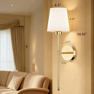 Lámpara de pared moderna con cuerpo de cobre y pantalla blanca, bombilla LED E26 con interruptor para dormitorio, sala de estar y pasillo - Product Image 1