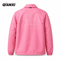 Blouson coupe-vent rose vintage pour homme, col rabattu, motif géométrique, style streetwear décontracté, manteau d'extérieur de type coach, vente en gros