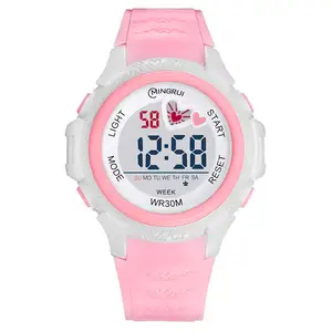 Mingrui 8576122 Zwart Blauw Roze Paars Rood Dames Mode Led Digitale Horloge 3 Atm Waterdicht Plastic Horloge