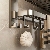 Porte-serviettes mural en aluminium et acier au carbone, revêtement poudré, sans perçage, panier de rangement en maille, accessoire de salle de bain
