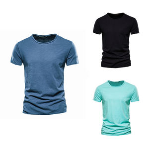 เสื้อยืดผู้ชายบางลำลองขนาดใหญ่สีทึบแขนสั้นผ้าฝ้ายแท้คอกลมสำหรับผู้ชาย - Product Image 2