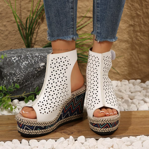 Sandales compensées d'été pour femmes, nouveau style, à semelle épaisse ajourée en corde de chanvre, style romain - Product Image 6