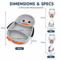 Pingouin Silicone bébé alimentation ensemble avec cuillère fourchette bavoir paille enfant en bas âge vaisselle vaisselle en gros Logo personnalisé