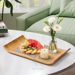 Plateau de service moderne en bambou, en forme de bateau, écologique, durable, facile à nettoyer, pour table basse, salle de bain, salon, chambre à coucher - Product Image 6