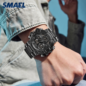 SMAEL 8110 Alloy Case Dual Display Watch 30-50M Waterproof PU Strap Multi Color 55mm Large Face Sports <b>Alarm</b> Watch - Product Image 4