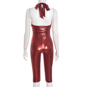 FS18114D <strong>Sexy</strong> PU <strong>Leather</strong> <strong>Outfits</strong> Women Tops and Pants Two-piece Set - Product Image 6