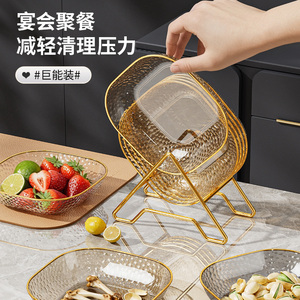 Square Plastic Fruit <b>Platter</b> With <b>Gold</b> <b>Rim</b> Hammered Texture For Party And Home Use - Product Image 3