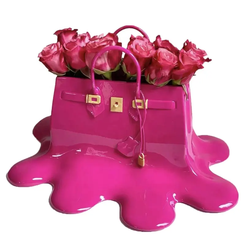 Personalizado resina creativa hecha a mano Birkin flor maceta bolso forma florero resina fusión Lola bolsa florero para la decoración del hogar