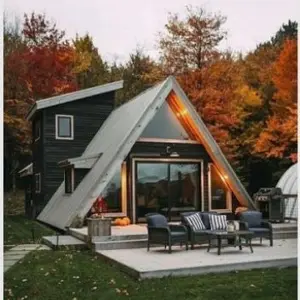 Üçgen çatı büyük sandviç panel ev 3 yatak odası prefabrik ev bir çerçeve cam ev üreticisi