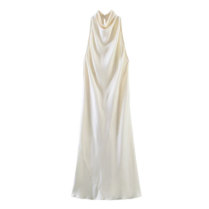 PB&ZA Vestido Midi de Seda Satinada con Cuello Halter, Elegante y Moderno, Verano 2026, Sin Mangas, Estilo Vintage, Espalda Descubierta, para <span class=keywords><strong>Mujer</strong></span> - Product Image 2