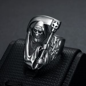 <b>Skull</b> And Scythe Men's <b>Ring</b> Titanium Steel Silver Color Asymmetry Design Gift Jewelry For Men - Product Image 1