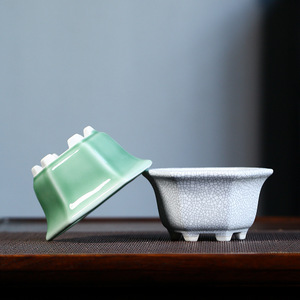 Pot de fleurs en céramique émaillée de sable violet, mini pot hexagonal, pour plantes succulentes, mousse, petites plantes vertes, ensemble de plantes en pot - Product Image 1
