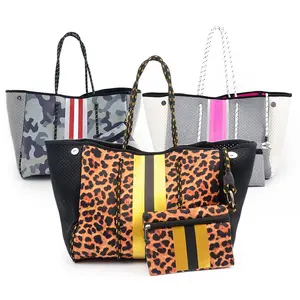 New Designer Best Selling Neoprene Beach Bag 2021 Wholesale Leopard Printing Neoprene Tote Bag