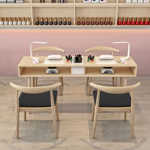 Mesa de Manicura Moderna Minimalista de Madera, Estilo Nórdico, con Bandeja de Almacenamiento, Estación de Trabajo Profesional de Doble Capa para Salón de Belleza - Product Image 3