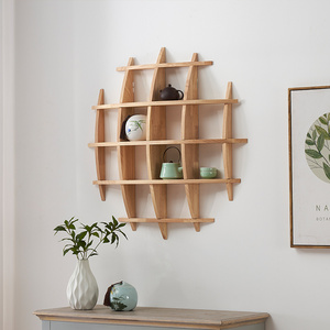 Kệ trưng bày treo tường tròn kiểu Trung Hoa - Giá đỡ bằng gỗ cao su nguyên khối phong cách Trung Hoa để trưng bày bộ ấm trà/Trang trí phòng khách - Product Image 3