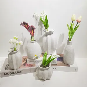 Maceta para arreglos florales, decoración de escritorio, jarrón de cerámica blanco nórdico, Mini jarrones de flores