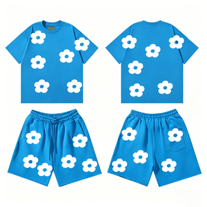 Ensemble <span class=keywords><strong>de</strong></span> shorts imprimés en pâte feuilletée 3D <span class=keywords><strong>de</strong></span> haute qualité - Shorts décontractés américains à col rond en pur coton pour hommes - Product Image 3