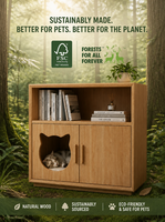 Table de chevet en bois pour chat, design cohabitation humain-animal, avec maisonnette cachée, meuble pour animaux de compagnie en pin massif pour salon