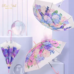 RST brand flower full printing woman adult clear umbrella with prints