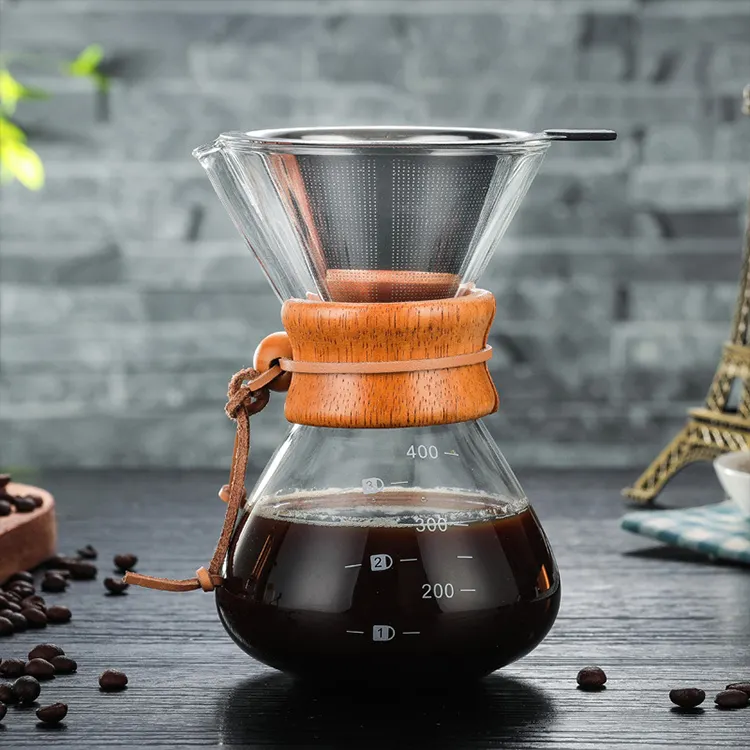 400ml hitze beständige Borosilikatglas-Kaffee maschine Über Glas-Kaffeekanne mit Edelstahls ieb gießen